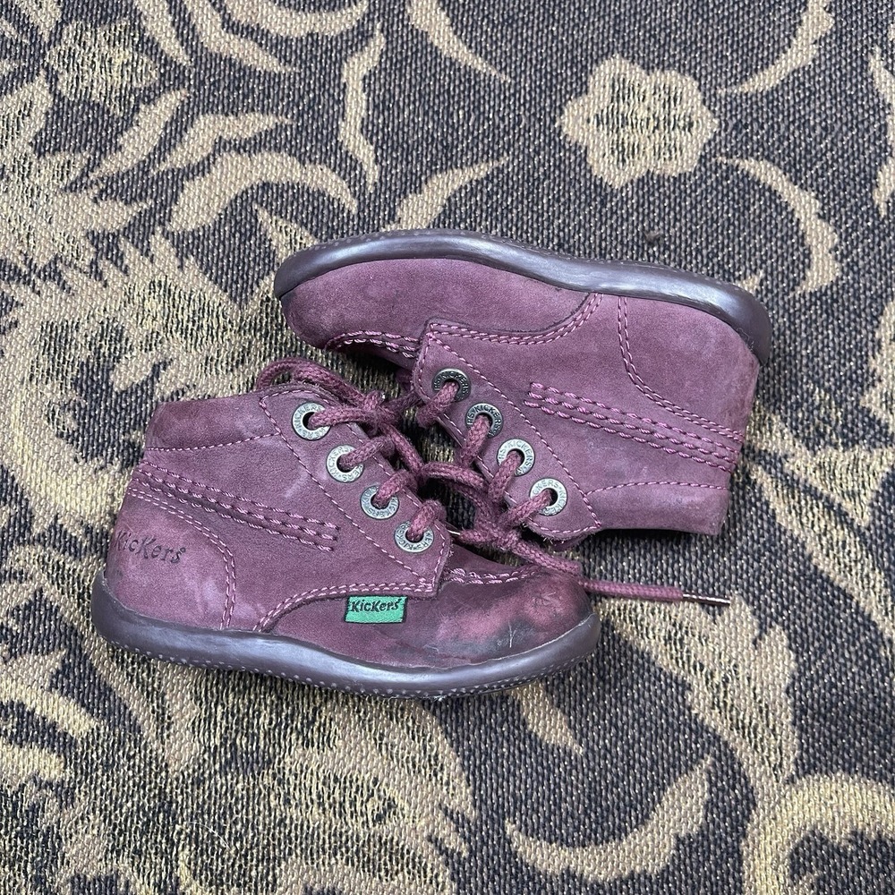 Kickers Leather Boots Shoes Infants Baby Size 6 Purple